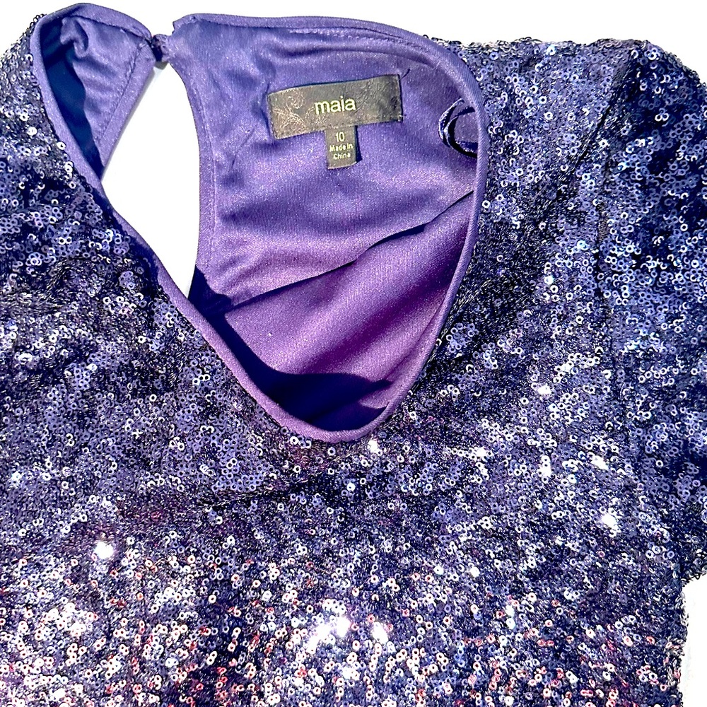 A navy and pink sequinned dress